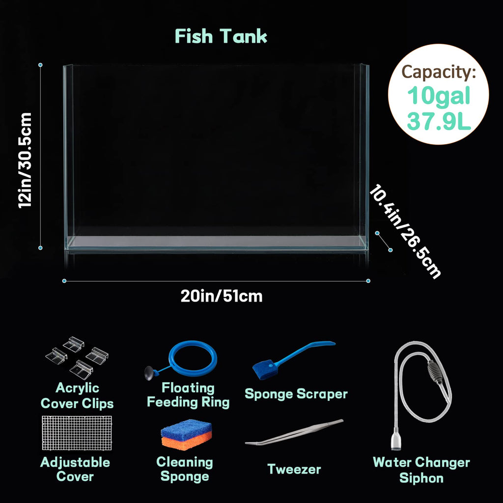 10 Gallon Ultra Clear Rimless Low Iron Glass Fish Tank A9639
