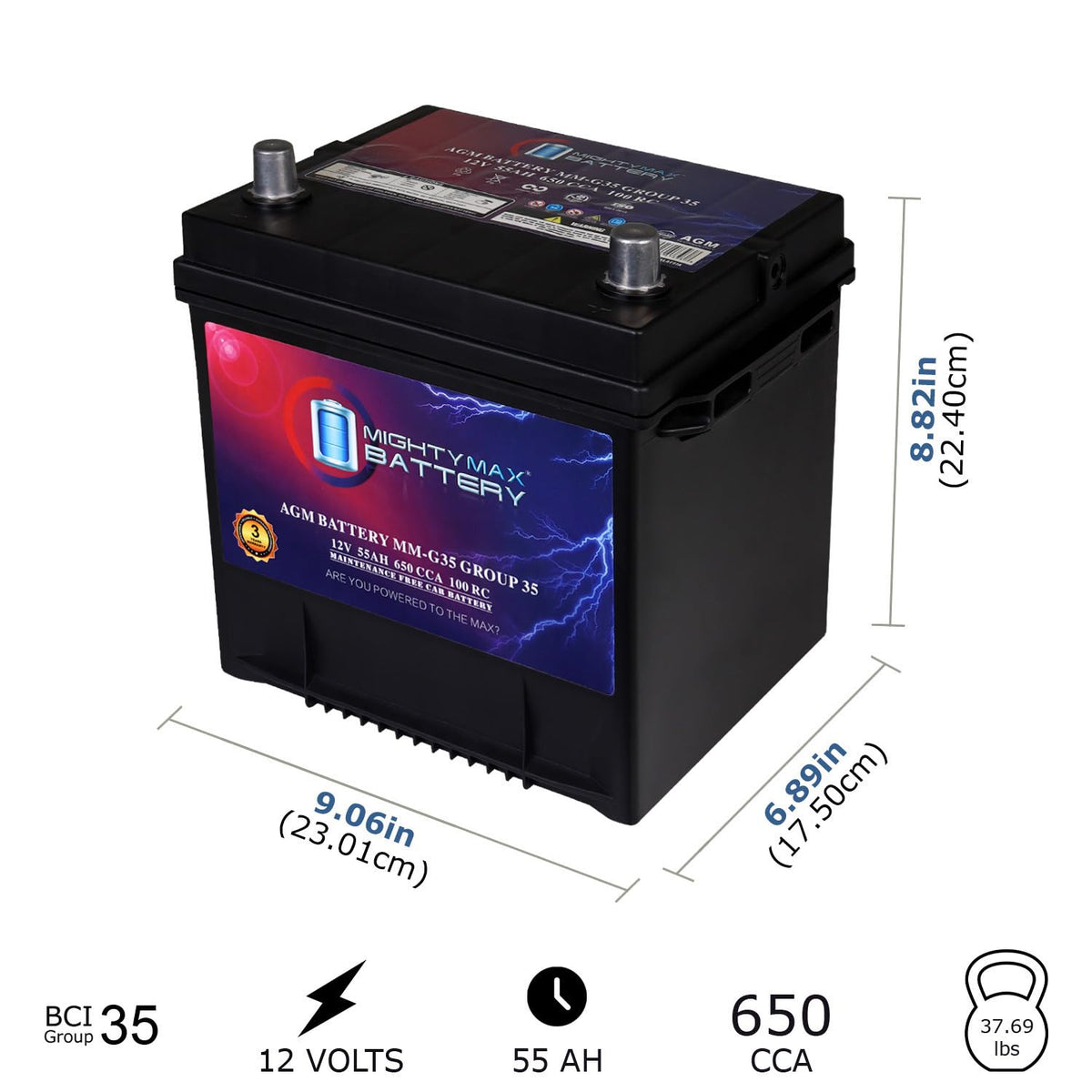 12V 55Ah AGM Replacement Battery D7316