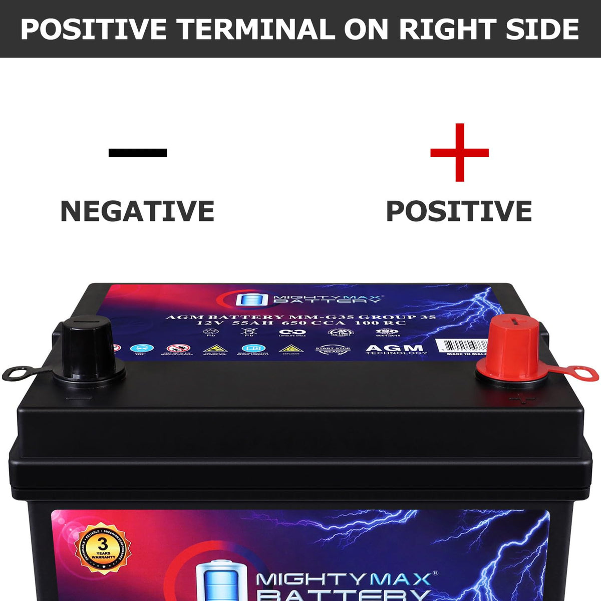 12V 55Ah AGM Replacement Battery D7316