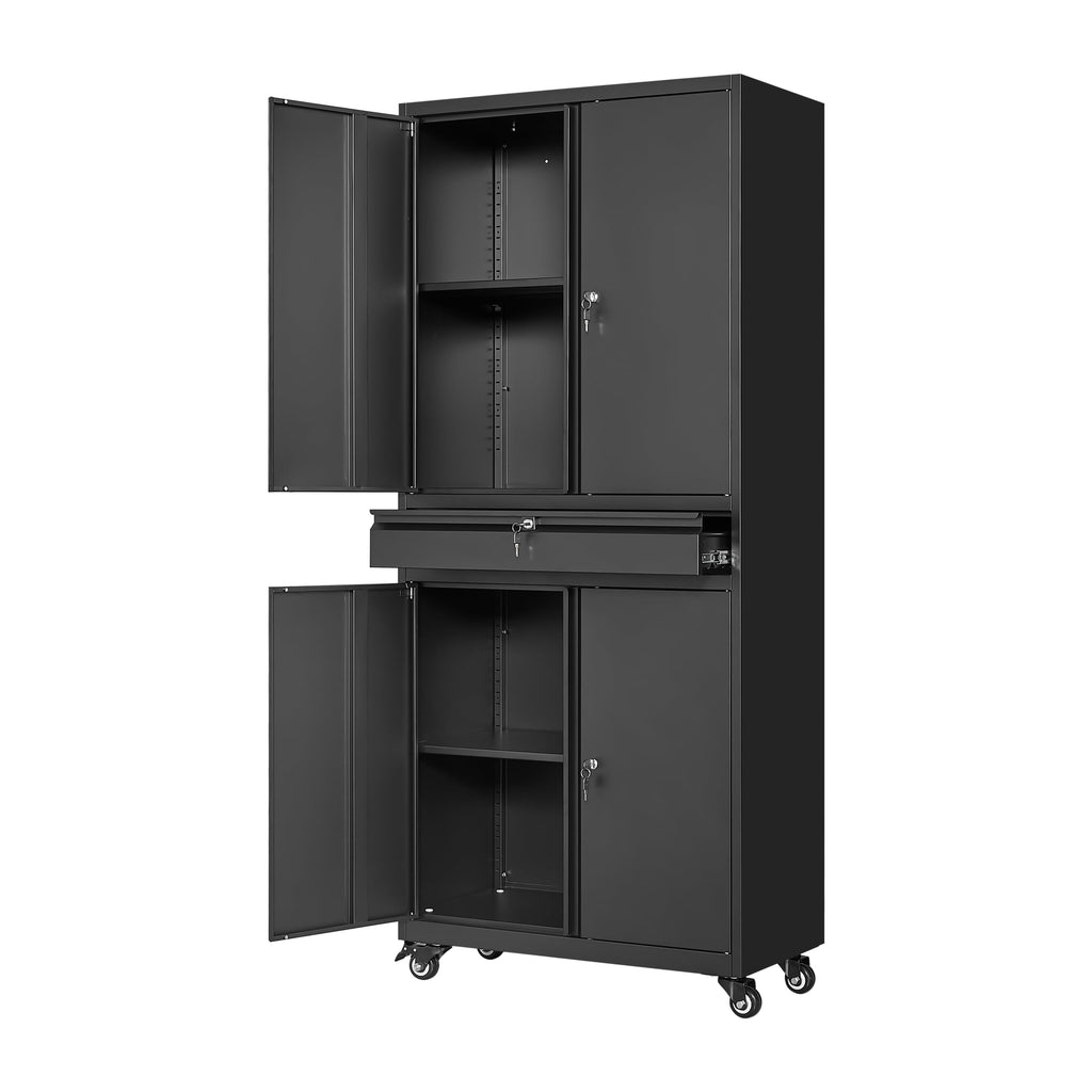 Black Metal Rolling Storage Cabinet with Locking Doors and 1 Drawer O88837