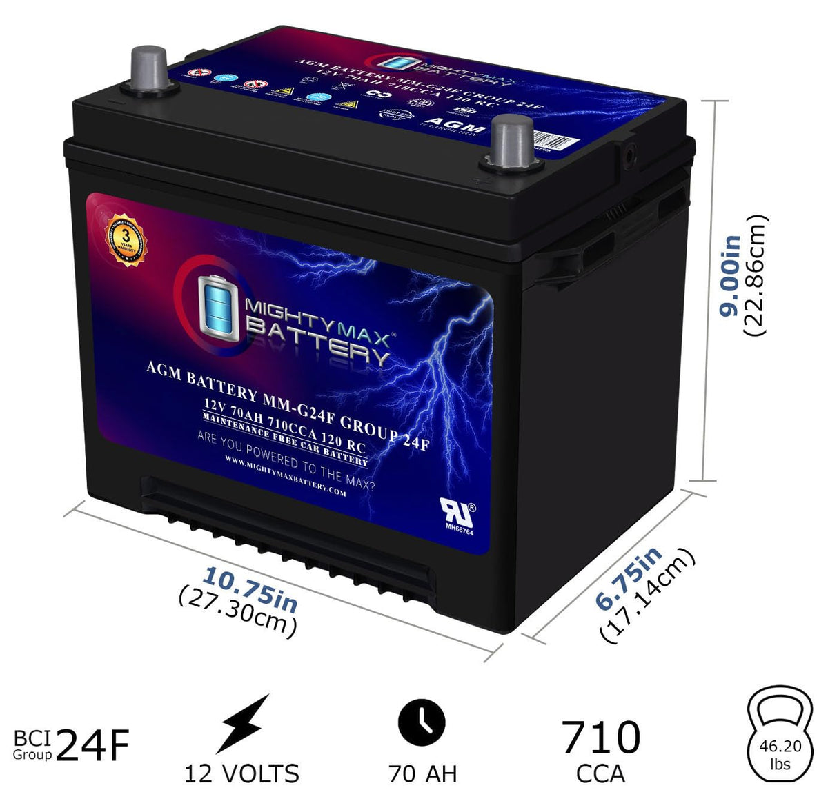12V 70Ah AGM Replacement Battery G12160