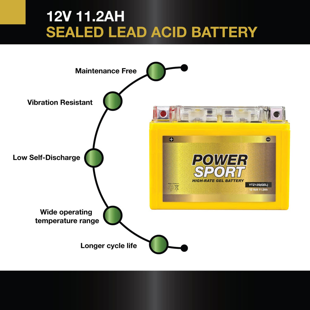 12V 11.2Ah 200 CCA GEL Motorcycle Battery with Nut & Bolt Terminals R58900