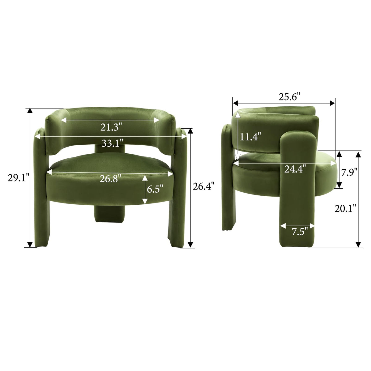 Set of 2 Green Upholstered Accent Chairs with Arms M318340