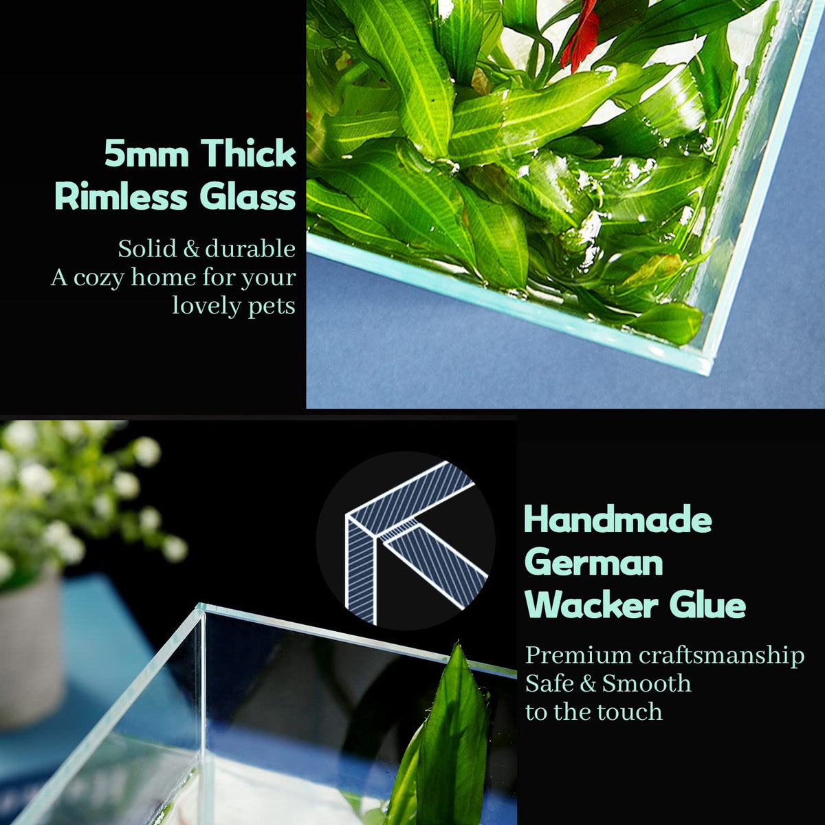 10 Gallon Ultra Clear Rimless Low Iron Glass Fish Tank A9639