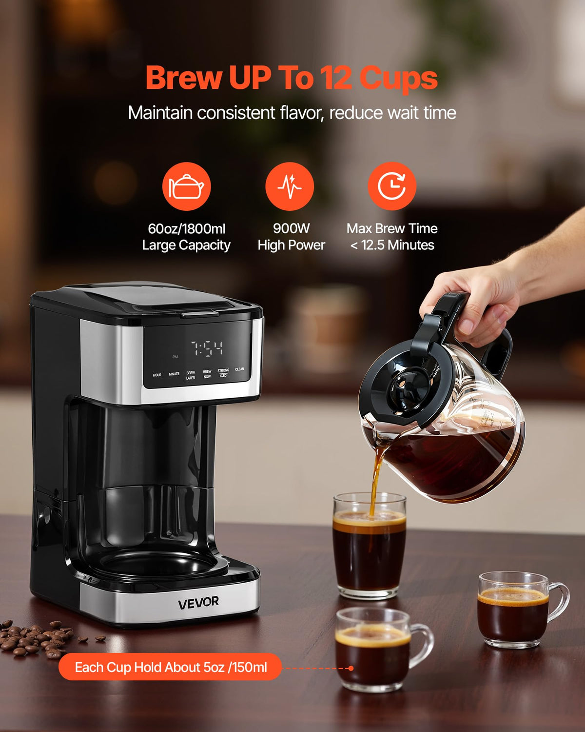 12 Cup Programmable Drip Coffee Maker with Touch Screen C154