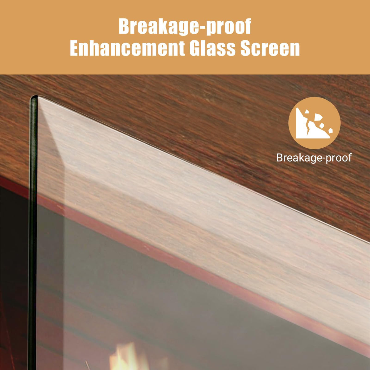36 Inch Tempered Glass Fireplace Screen with Metal Black Base R515