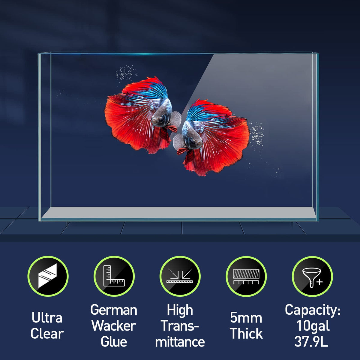 10 Gallon Ultra Clear Rimless Low Iron Glass Fish Tank A9639