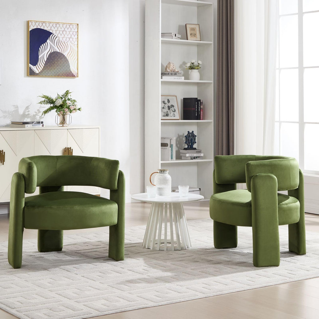 Set of 2 Green Upholstered Accent Chairs with Arms M318340