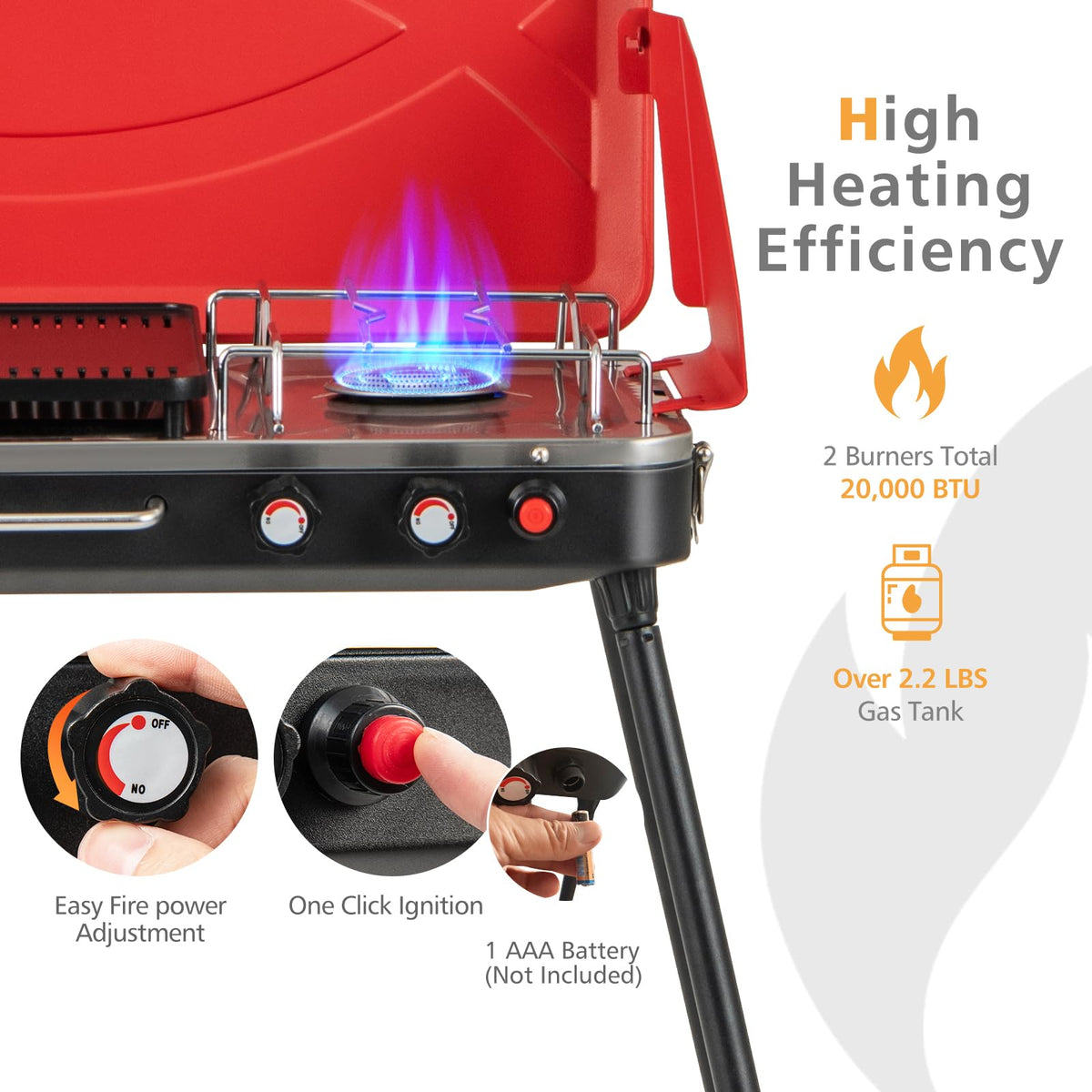 2-Burner Portable Propane Gas Grill with Removable Legs J896