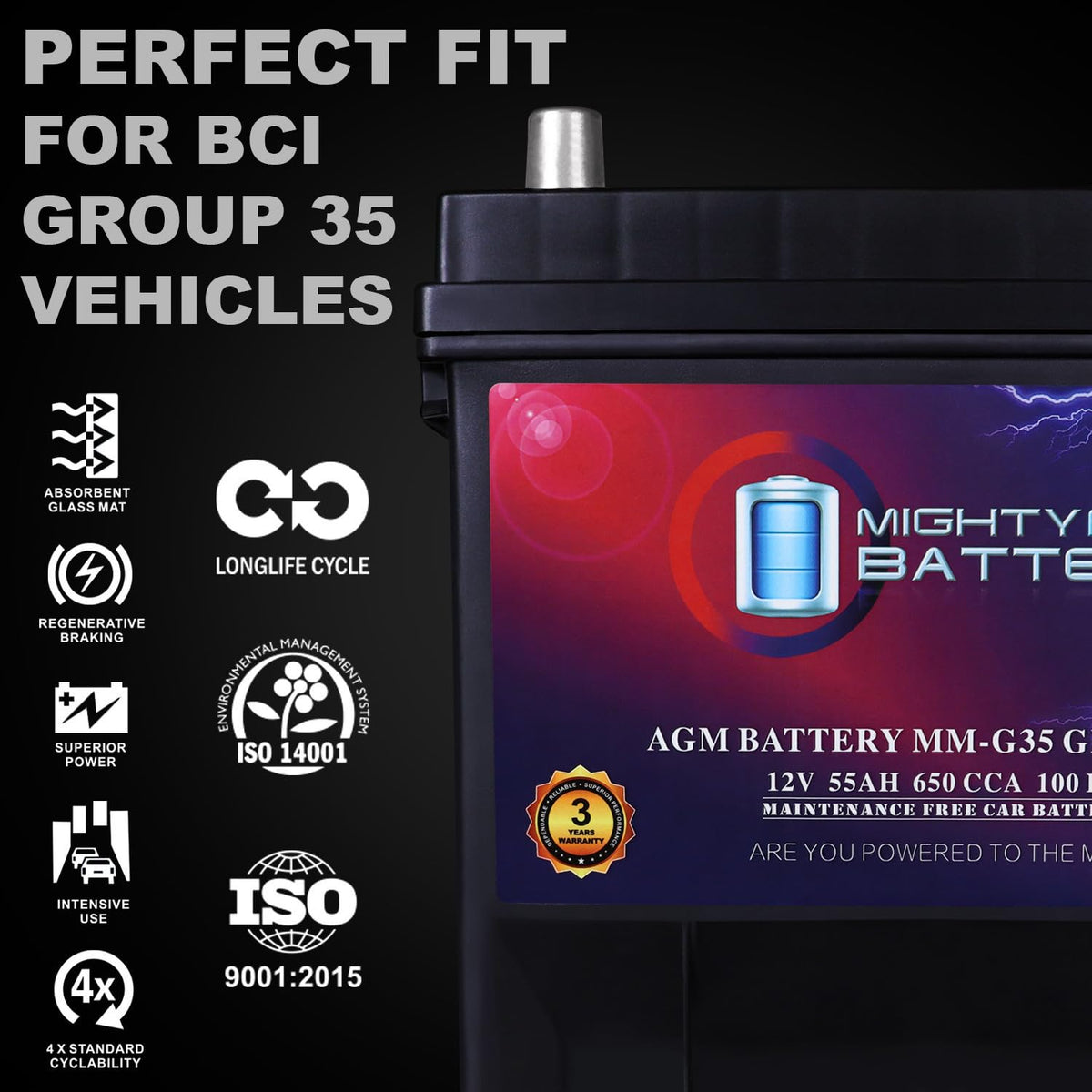 12V 55Ah AGM Replacement Battery D7316