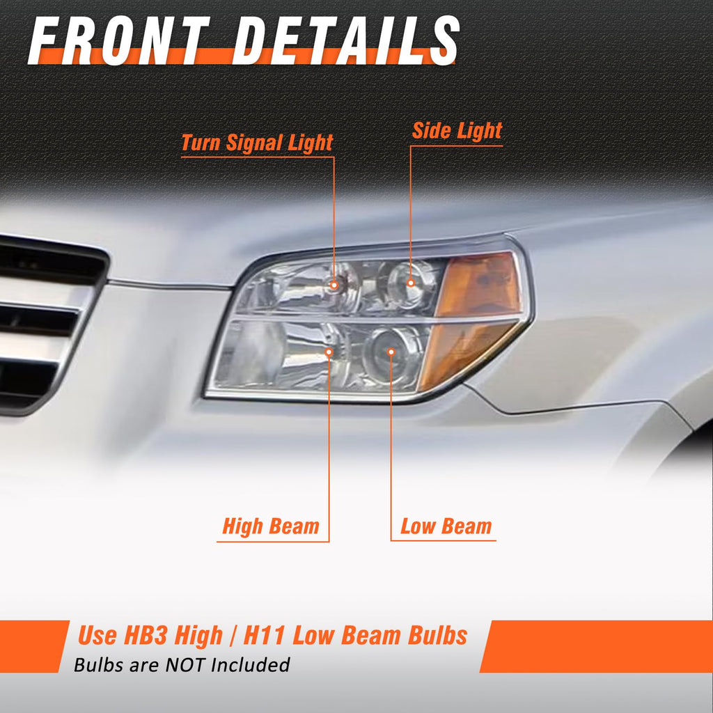 2006-2008 Honda Pilot Headlights Assembly Chrome Pair S7896