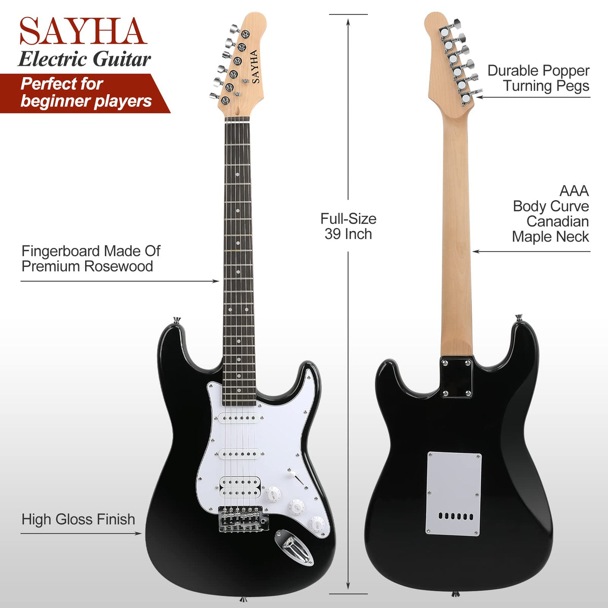 39 Inch HSS Pickups Electric Guitar Starter Kit with Amplifier Bag M953