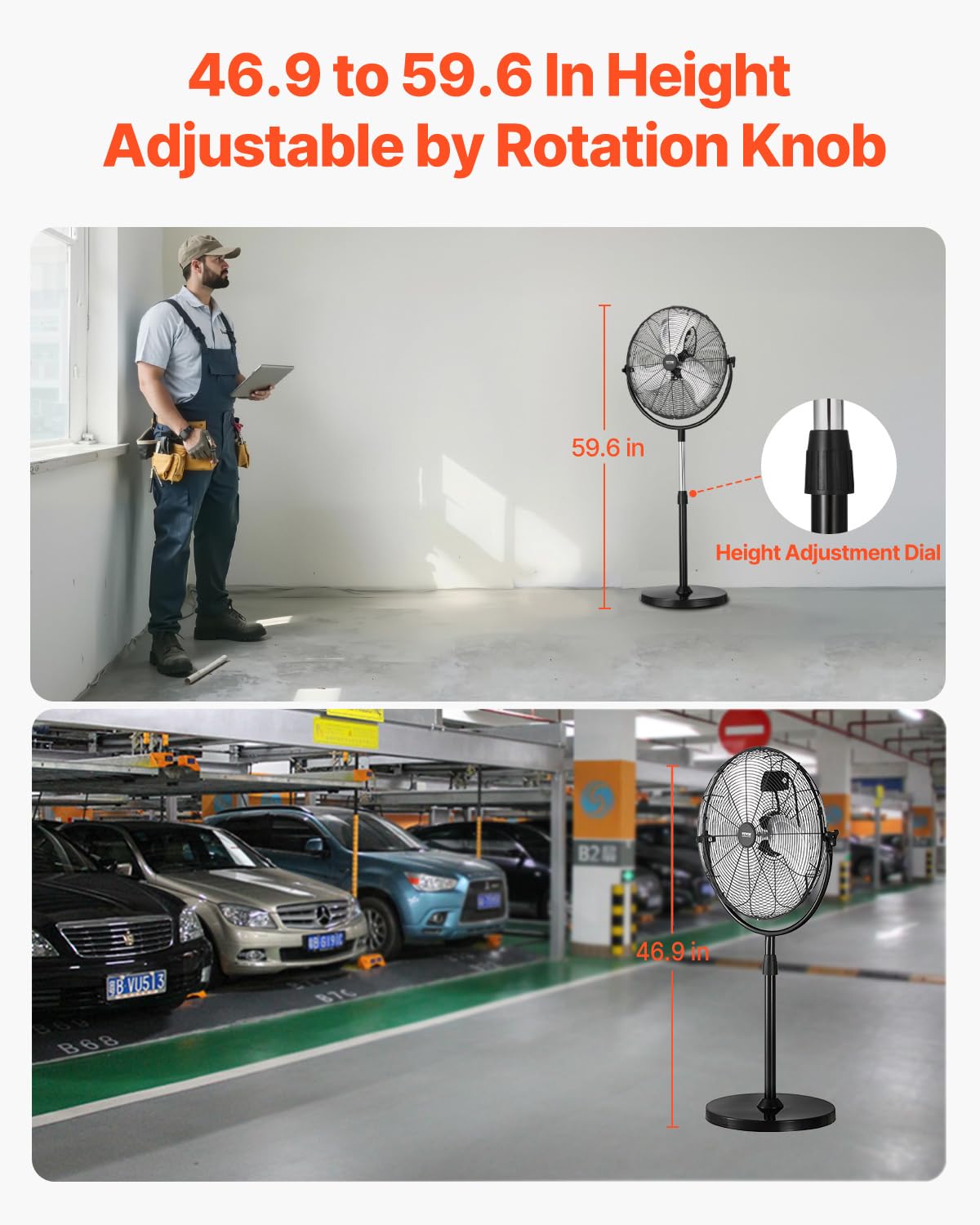 20 Inch 3 Speed Adjustable Height Pedestal Fan U487