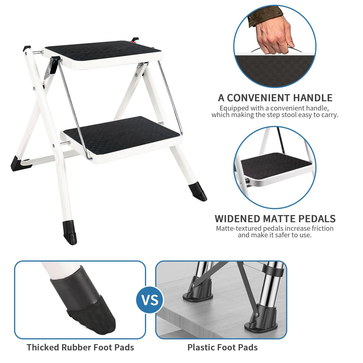 2 Step Folding Metal Step Stool with Anti-Slip Pedal Q295