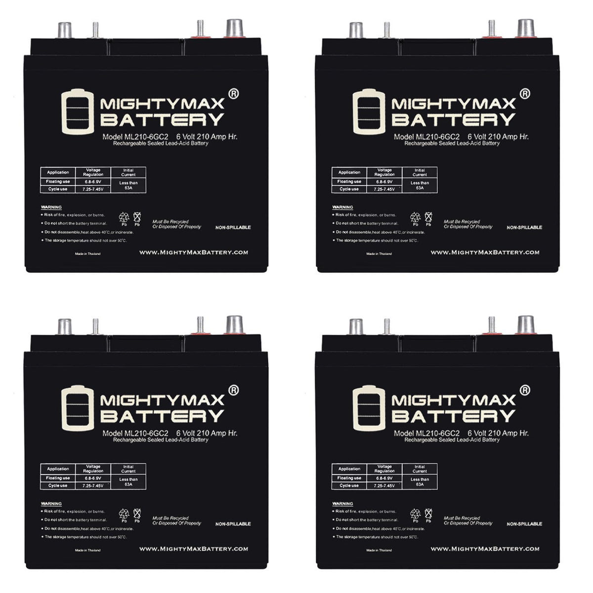 6V 210AH Dual Terminal SLA Replacement Battery 4 Pack Z4133