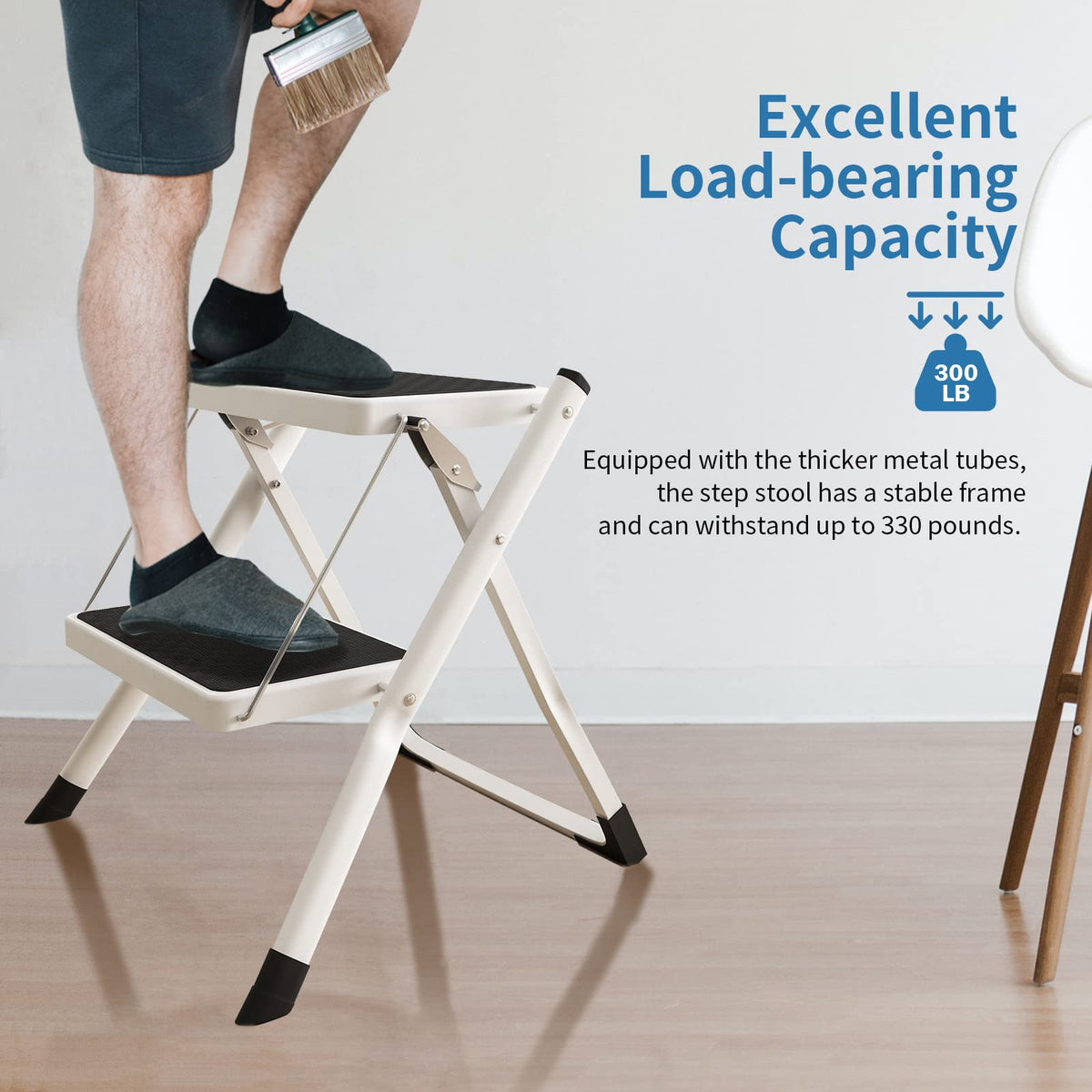 2 Step Folding Metal Step Stool with Anti-Slip Pedal Q295
