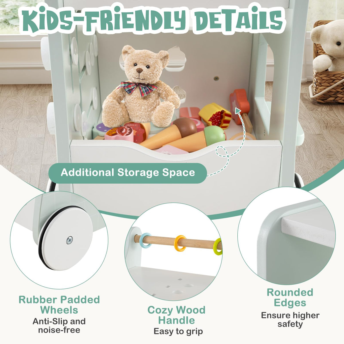 Wooden Baby Walker with Storage and Wheels U193
