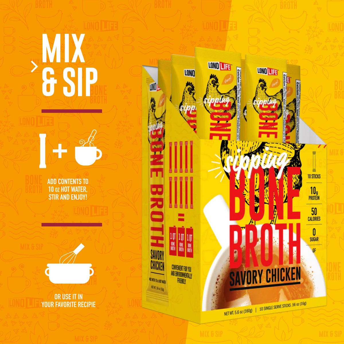 Low Sodium Chicken Bone Broth Powder, 10 Stick Packs G29479