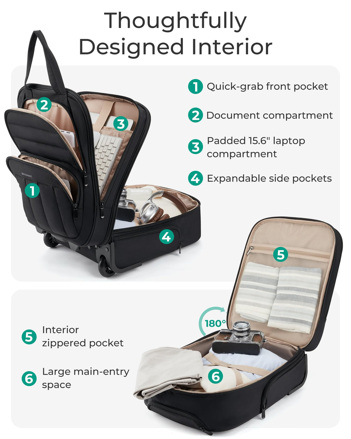 16 inch Lightweight Underseat Carry on Luggage with Wheels H13163