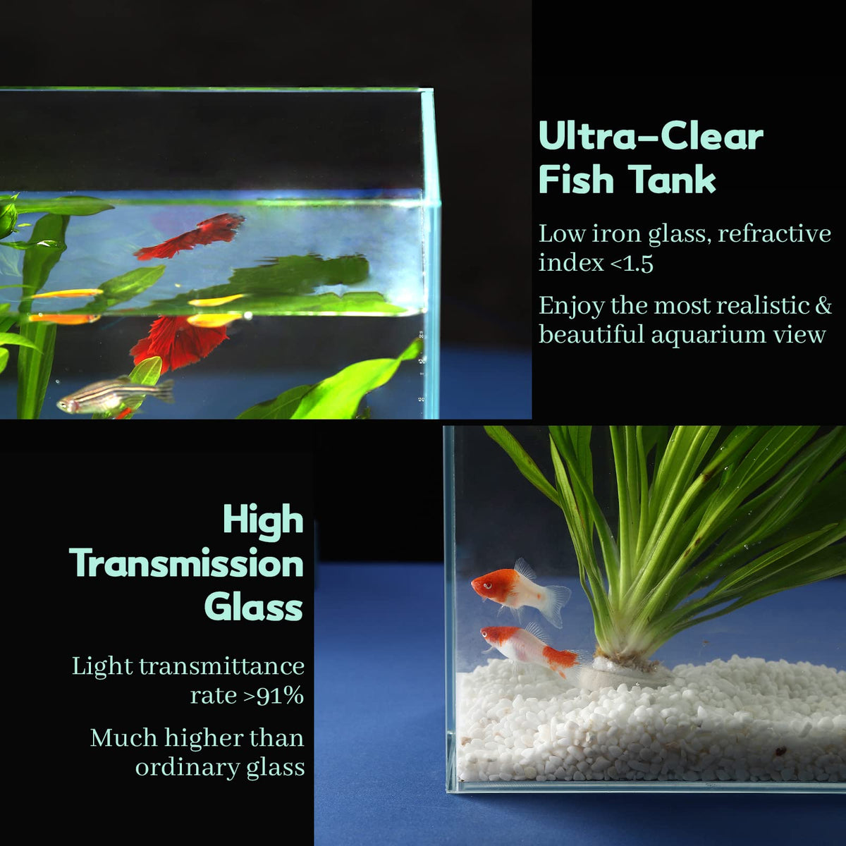 10 Gallon Ultra Clear Rimless Low Iron Glass Fish Tank A9639