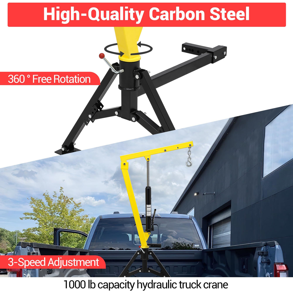 Hydraulic 1000Lbs Hitch-Mounted 360° Swivel Pickup Truck Crane C674013