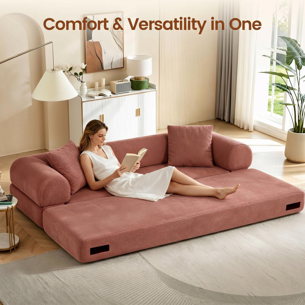 Pink Convertible Sofa Bed X5666