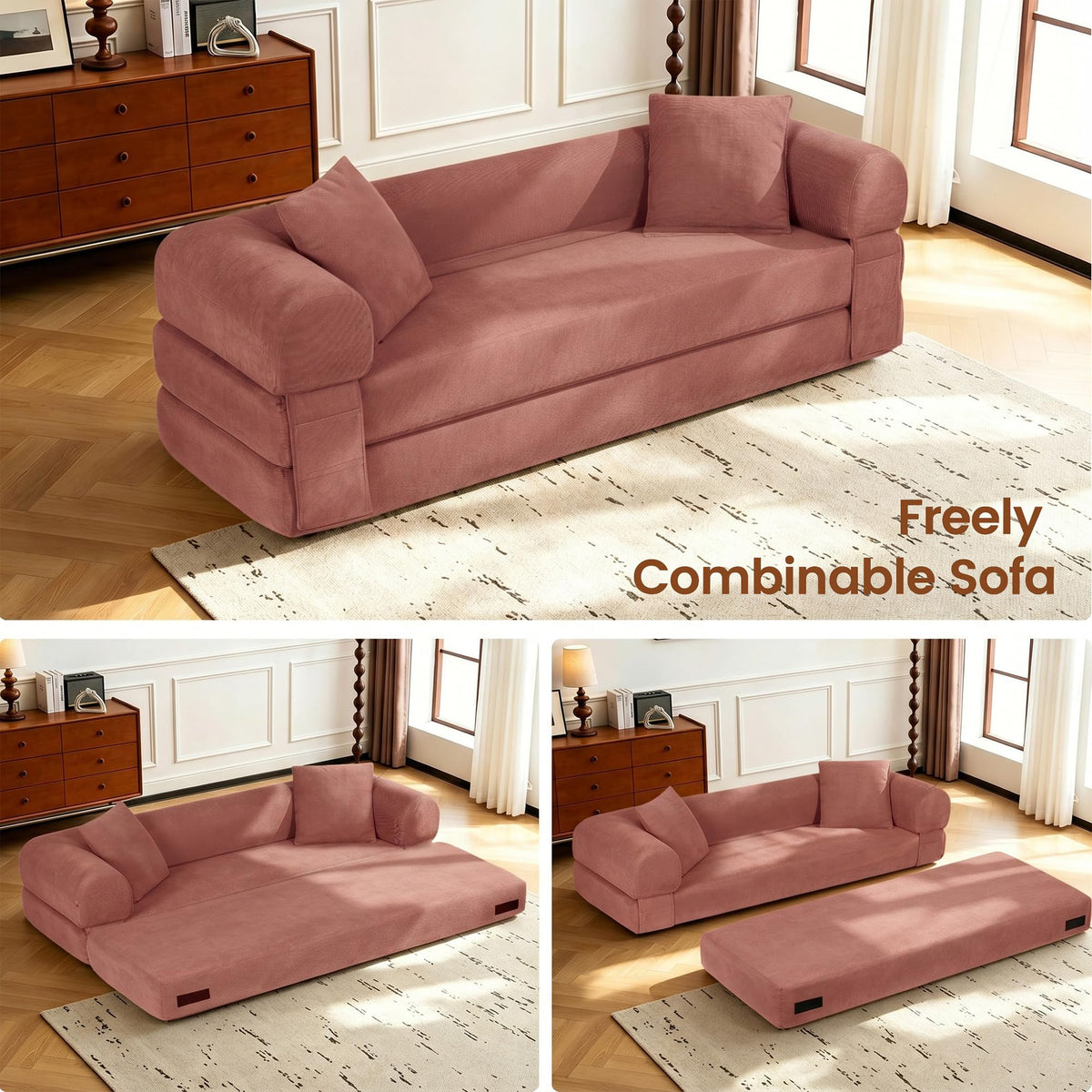 Pink Convertible Sofa Bed X5666
