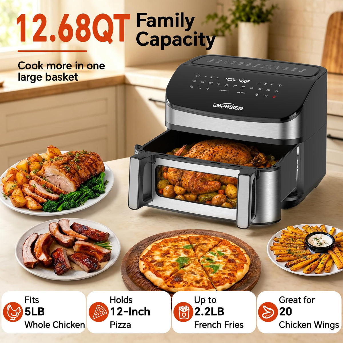 12QT Dual Zone Air Fryer with Viewing Window Y9139