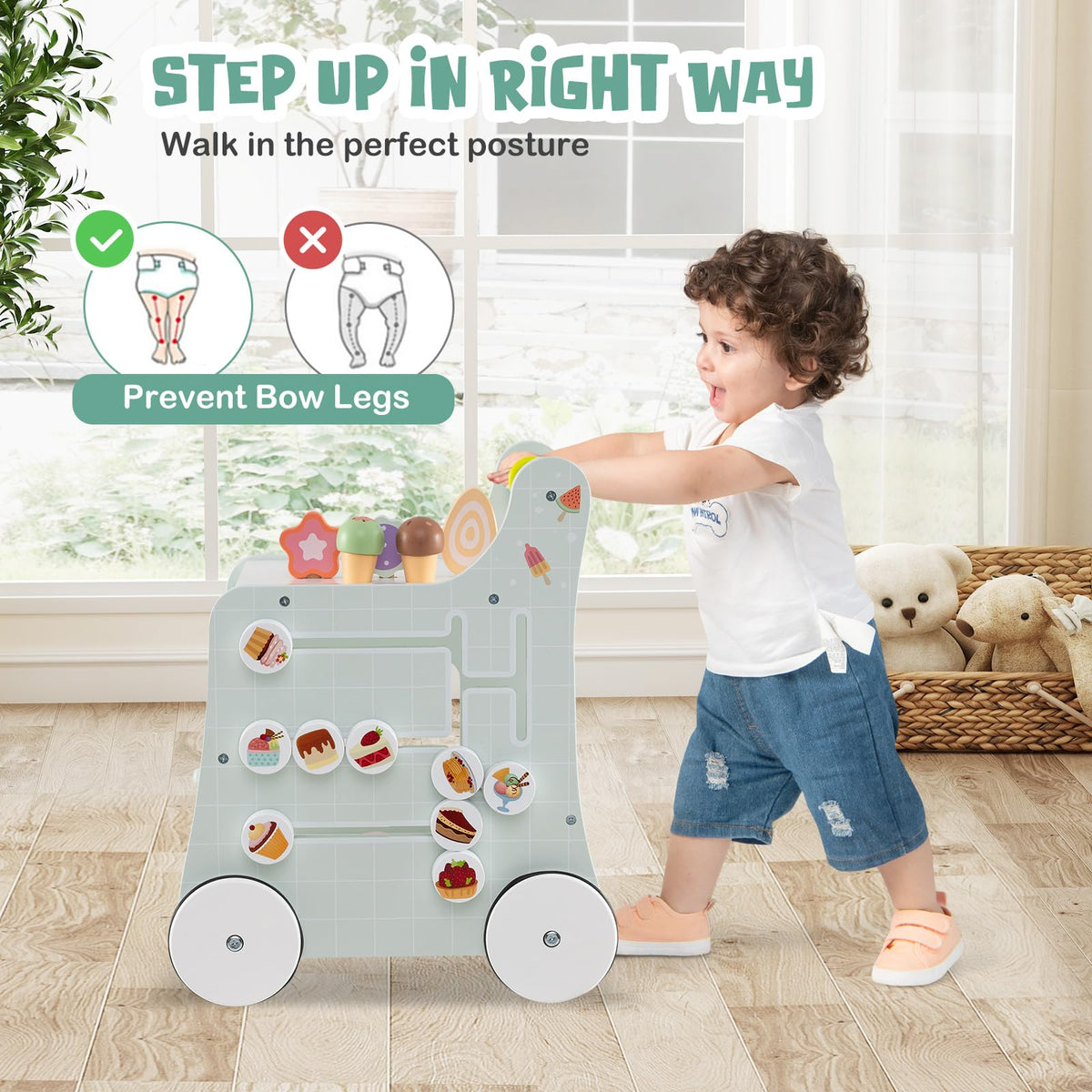 Wooden Baby Walker with Storage and Wheels U193