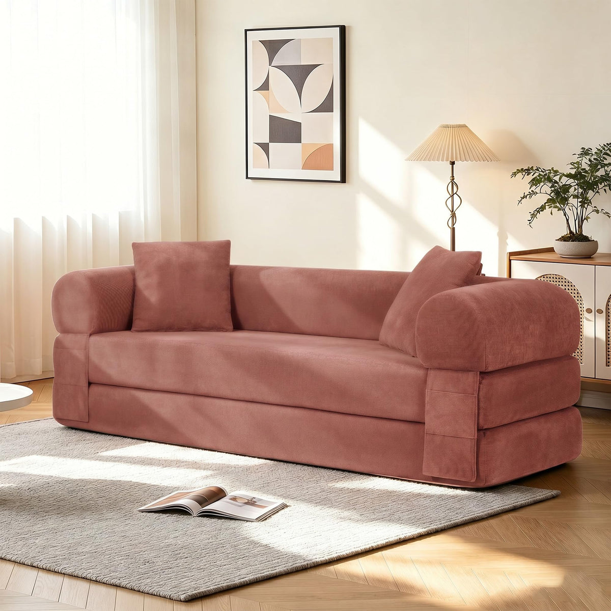 Pink Convertible Sofa Bed X5666