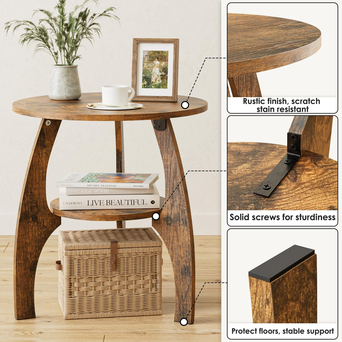 2-Tier Round Wood Side Table H479