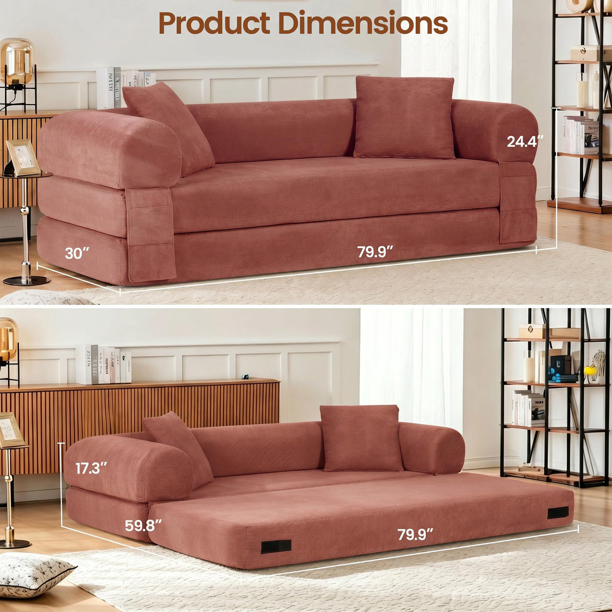 Pink Convertible Sofa Bed X5666