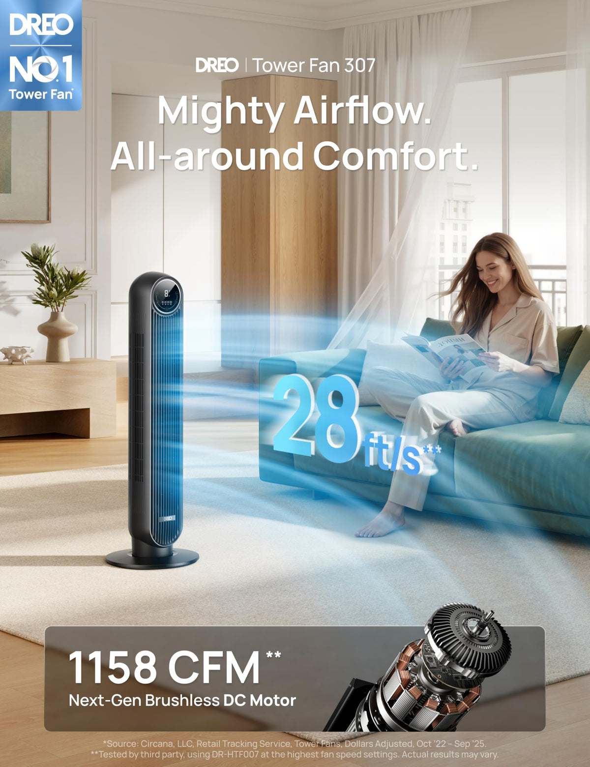 Ultra Quiet Tower Fan, 8 Speeds Q672322