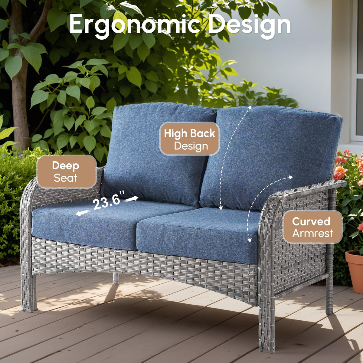 2 Pieces Blue Wicker Patio Bistro Set Y974