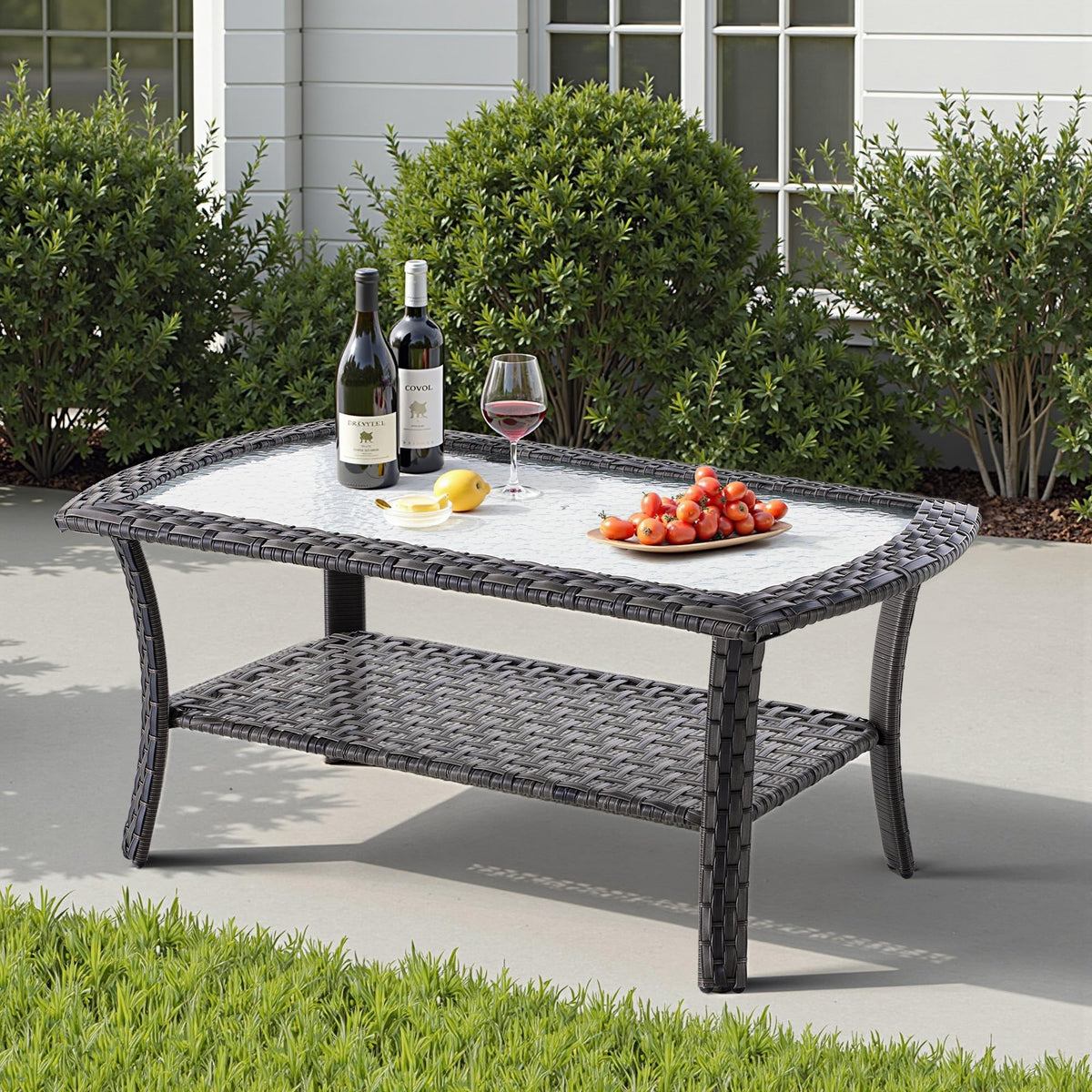2 Pieces Blue Wicker Patio Bistro Set Y974